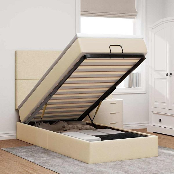 vidaXL Ottomane Bett mit Matratze & LEDs Creme 90x200 cm Stoff, 3313897