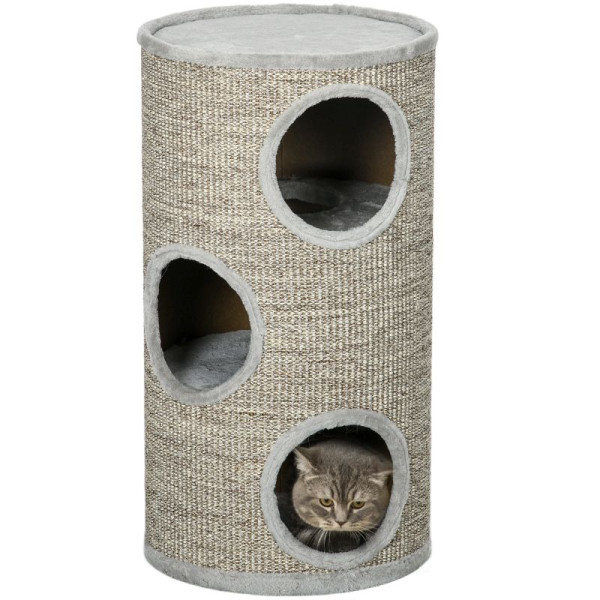 PawHut Katzen Kratztonne, weicher Plüsch, Sisal-Kratzteppich, robust, Ø38 x 70H cm, Hellgrau, D30-535V00LG