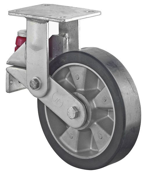 BS Rollen Gefederte Schwerlastrolle, Bockrolle, Breite 40 mm, Ø125 mm, bis 250 kg, Guss-Polyurethan 78 Shore A, Aluminium, Kugellager, T110.B91.125