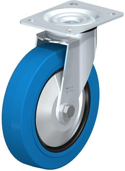 Blickle LE-POEV 200K-SB-FA Stahlblech-Lenkrolle mit Anschraubplatte, Elastik-Vollgummi, Blau, 749634