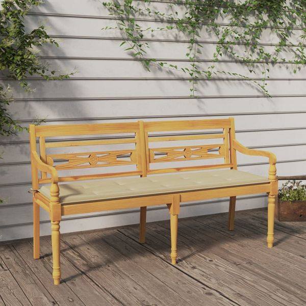 vidaXL Batavia-Bank mit Beigem Kissen 150 cm Massivholz Teak, 3100829
