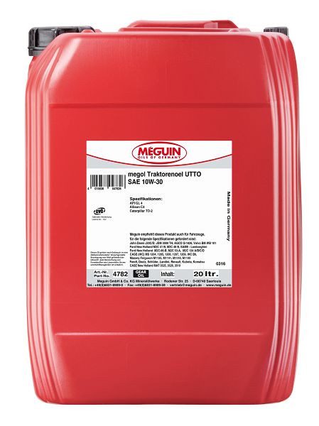 Meguin megol Traktorenöl UTTO SAE 10W-30, Kanister Kunststoff, VE: 20 Liter, 4782