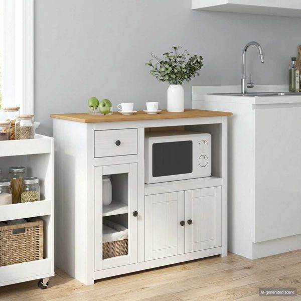 vidaXL Mikrowellen-Sideboard PANAMA Weiß und Honigwachs Massiv-Kiefer, 42033389
