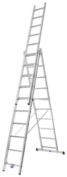ALU-PRO Mehrzweckleiter dreiteilig, 3x10 Sprossen, Länge eingefahren 2,88 m / ausgefahren 6,52 m, 7004730