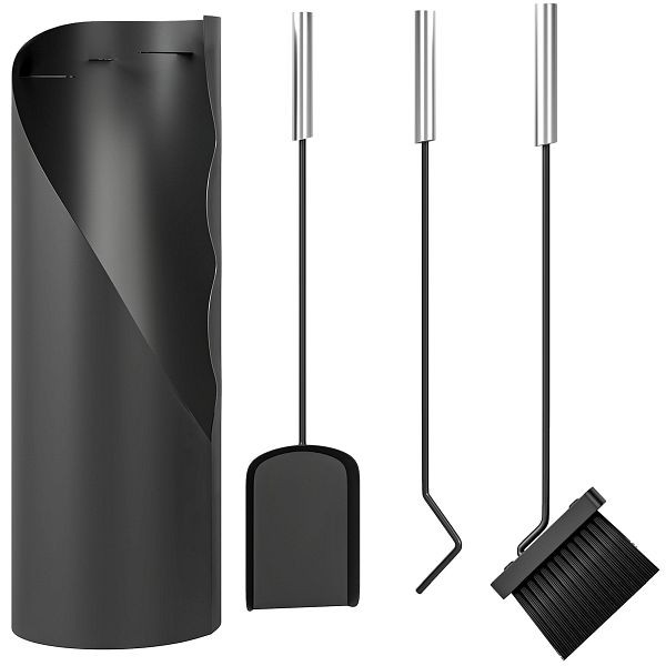 Outsunny Kaminbesteck Set 4-teilig Kaminzubehör mit Besen, Schaufel, Schürhaken und Korb, Kamingarnitur, Metall, Schwarz, 842-398V00SR