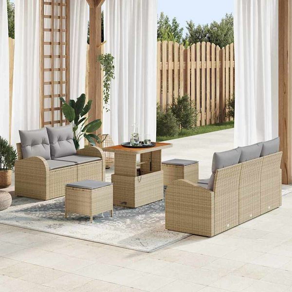vidaXL Garten-Sofa-Set 8-teilig Beige Poly-Rattan, 3362342