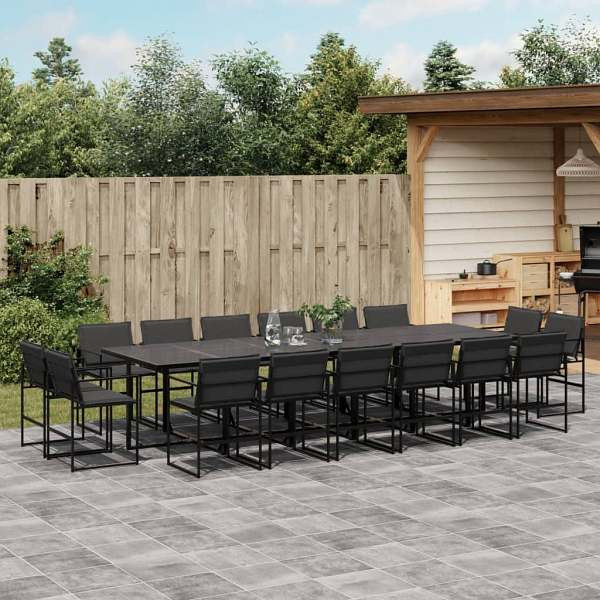 vidaXL 17-tlg. Garten-Essgruppe mit Kissen Schwarz Textilene, UV-beständig, 3295082