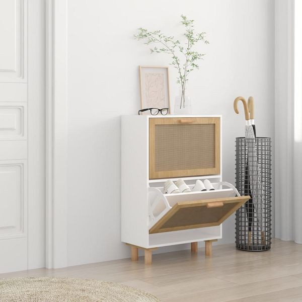 vidaXL Schuhschrank Weiß 52x25x80 cm Holzwerkstoff & Rattan Natur, 345645