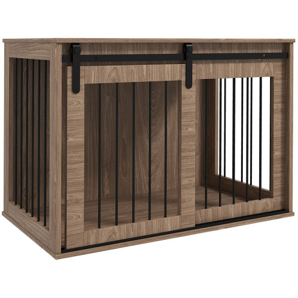PawHut Hundebox Hundekäfig, Verriegelbar, Holzoptik, rustikales Design, 98 x 58 x 67 cm, Walnuss + Schwarz, D02-169V02WN