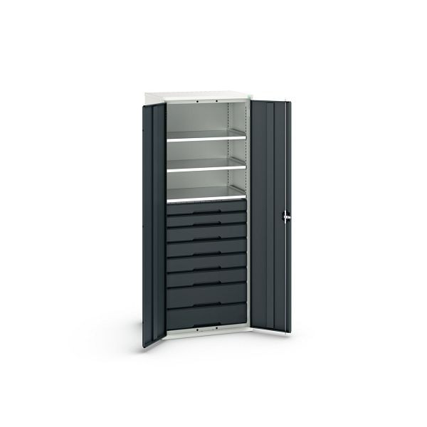 bott verso Flügeltürschrank mit Schubladen, mit 3 Fachböden und 8 Schubladen, BxTxH: 800 x 550 x 2000 mm, Lichtgrau / Anthrazitgrau, 16926458.19