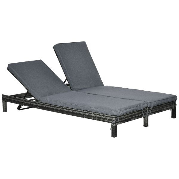 Outsunny Doppelliege Sonnenliege 2 Personen 5-stufig PE Rattan Grau, 862-023GY
