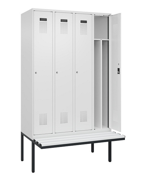 C+P Spind Evolo PLUS, 4 Abteile, 2120x1200x815mm, 9016/9016, Haken 4, Zylinderschloss, Material Sitzfläche Kunststoff, 0490407-40F S10100