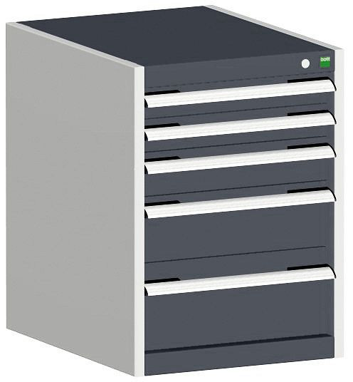 bott cubio Schubladenschrank bestückt mit 5 Schubladen BxTxH: 525 x 650 x 700 mm, RAL 7035/7016, 40018027.19V