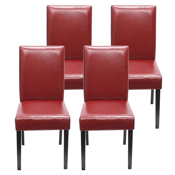 Mendler 4er-Set Esszimmerstuhl Stuhl Küchenstuhl Littau, Kunstleder, rot dunkle Beine, 28649