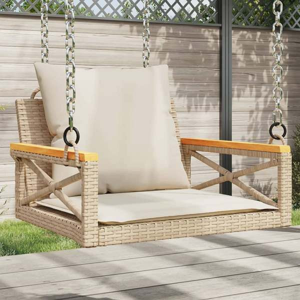 vidaXL Hängesessel mit Kissen Beige 63x62x40 cm Poly Rattan, UV-beständig, 368175