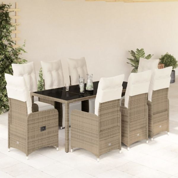 vidaXL 9-tlg. Garten-Bistro-Set mit Kissen Braun Poly Rattan, 3277214