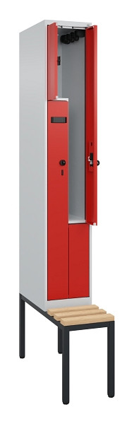 C+P Z-Spind Evolo PLUS, Bank, 2 Fächer, 2120x300x815mm, 7035/3020, Drehriegel, Sitzfläche Buche-Hartholz, Sitzbank, 0490537-102 S10012