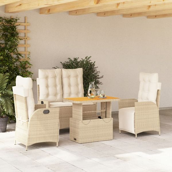 vidaXL 4-teilig Garten-Essgruppe mit Kissen Beige Poly Rattan, 3277480