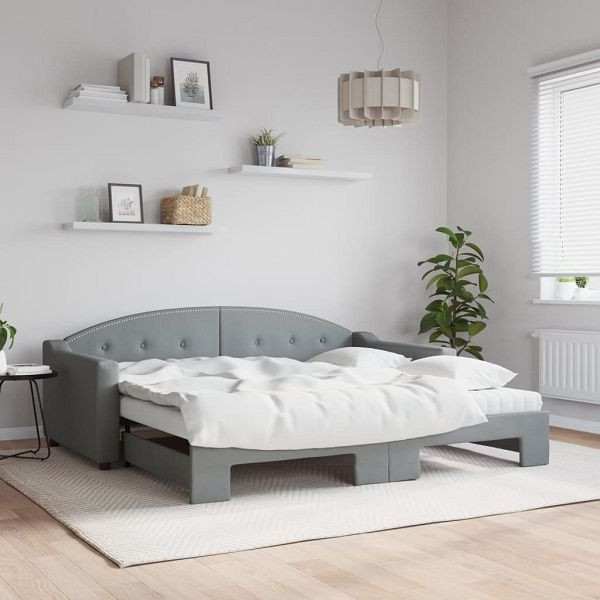 vidaXL Tagesbett Ausziehbar mit Matratze Hellgrau 90x190 cm Stoff, 3197558
