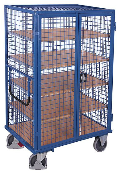 VARIOfit Etagenwagen fest verschweißt, 1.115x730x1.810mm, RAL 5010 enzianblau, Ladefläche: 1.030x660mm, mit Türen aus Drahtgitter, sw-700.987