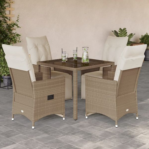 vidaXL 5-tlg. Garten-Bistro-Set mit Kissen Beige Poly Rattan, 3276938