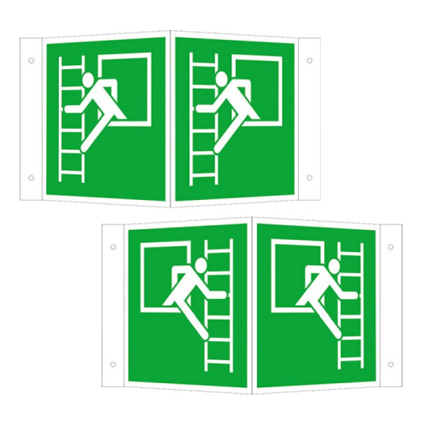 Stein HGS Rettungsschild als Winkelschild Notausstieg mit Fluchtleiter, 200 x 200 mm / links, 15.a2126