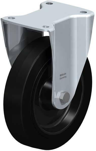 Blickle BH-POEV 200R Stahlblech-Bockrolle, Schwerlast-Ausführung, mit Anschraubplatte, Elastik-Vollgummi, Schwarz, 43539