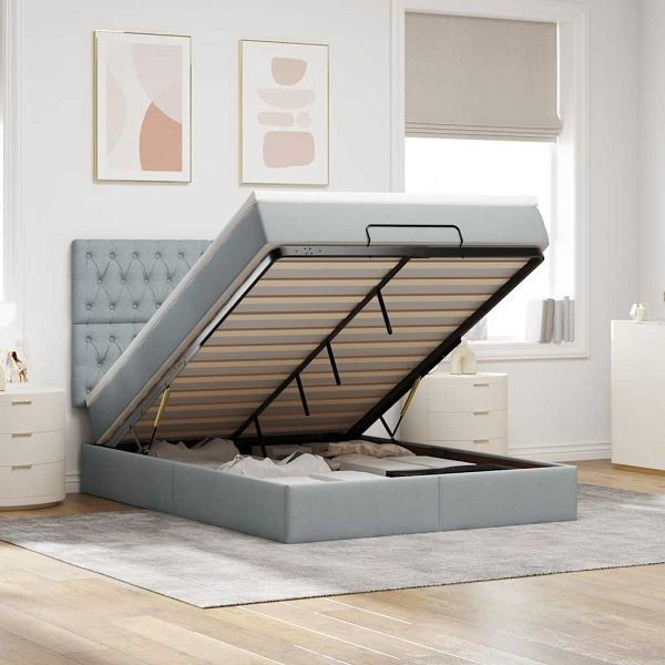 vidaXL Ottoman-Bett mit Matratze Hellgrau 140x190 cm Stoff, 3313237