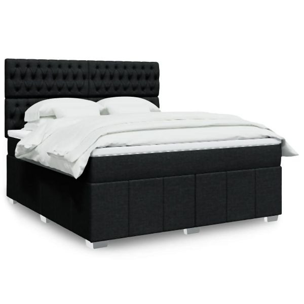 vidaXL Boxspringbett mit Matratze Schwarz 180x200 cm Stoff, 3294056