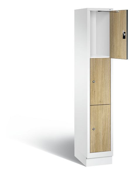 C+P Schließfachschrank Evolo, H1800xB320xT500mm, Farbe: Verkehrsweiß / Dekor Eiche Sereno, 48020-103 S10120