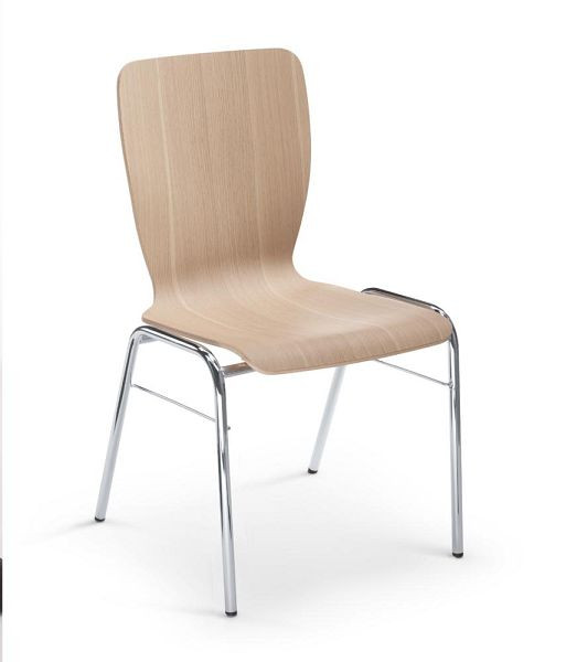 Deskin Stapel-/Schalenstuhl JARA, 4-Fuß Gestell verchromt, Formschale, Eiche, 352440