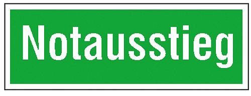 DENIOS Rettungsschild "Notausstieg", Aluminium, langnachleuchtend, 297 x 105 mm, VE: 10 Stück, 173700