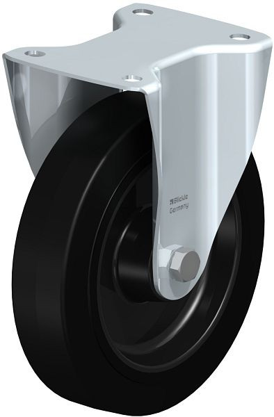 Blickle B-POEV 200R Stahlblech-Bockrolle, mittelschwere Ausführung, mit Anschraubplatte, Elastik-Vollgummi, Schwarz, 43174