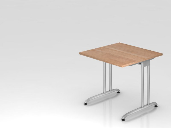 Hammerbacher Schreibtisch C-Fuß 80x80cm Nussbaum, horizontale Kabelwanne, Arbeitshöhe 72 cm, VBS08/N/S
