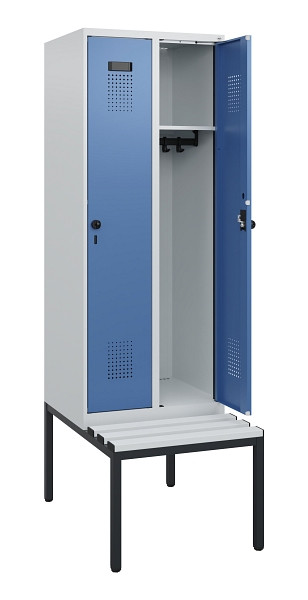 C+P Spind Evolo PLUS, 2 Abteile, 1950x600x815mm, 7035/5023, Drehriegel, Sitzfläche Kunststoff, Sitzbank, 0490505-20 S10062