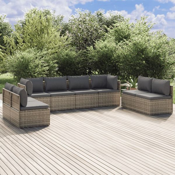 vidaXL 8-teilig Garten-Lounge-Set mit Kissen Grau Poly Rattan, 3157381