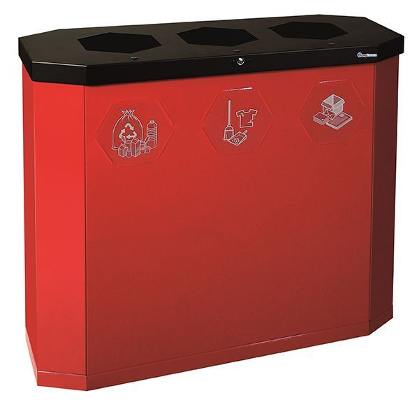 stumpf Sixco 3 smart Recycling-Station-3fach, 3 x 45 Liter, rubinrot RAL 3003, Abmessung: 830x950x355 mm (HxBxT), 565-135-02