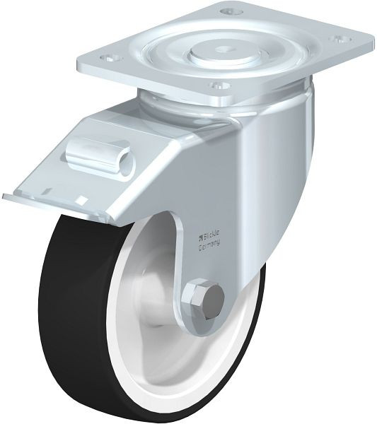 Blickle LH-POTH 150G-FI Stahlblech-Lenkrolle, Schwerlast-Ausführung, mit Anschraubplatte & Feststeller, Thermoplastisches Polyurethan, Grau, 562652