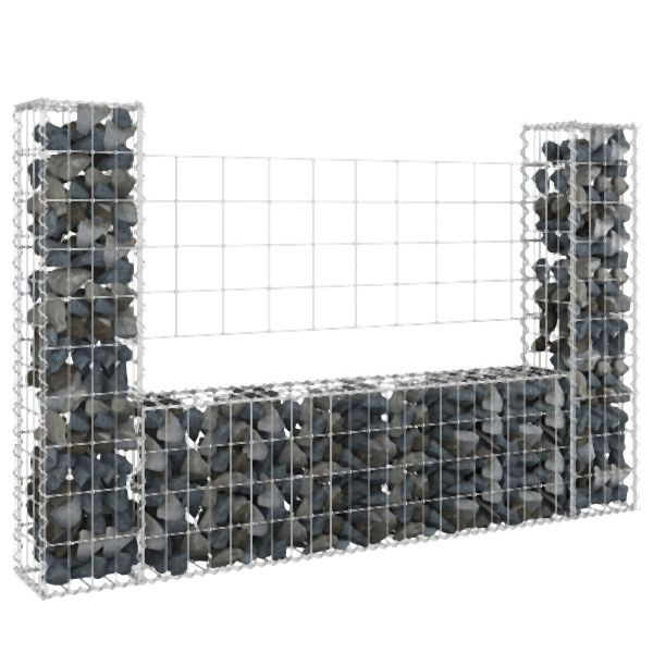 vidaXL Gabionenkorb U-Form mit 2 Säulen Eisen 140x20x100 cm, 151275