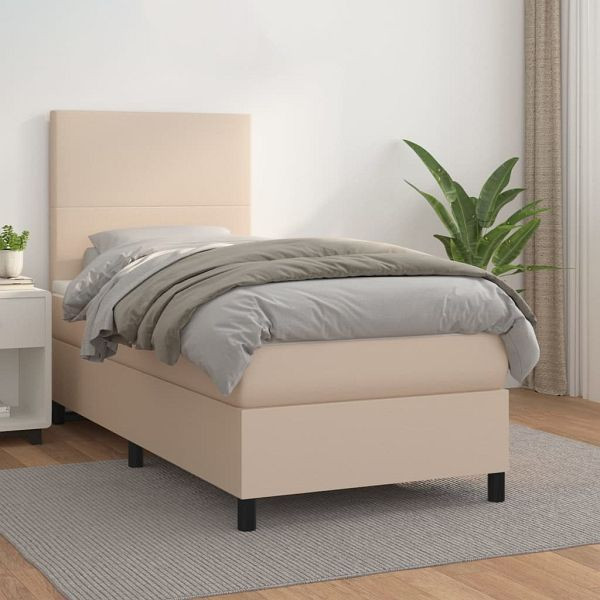vidaXL Boxspringbett mit Matratze Cappuccino-Braun 90x190cm Kunstleder, 3142700