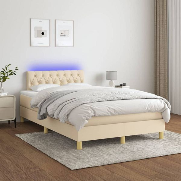 vidaXL Boxspringbett mit Matratze & LED Creme 120x200 cm Stoff, 3133946