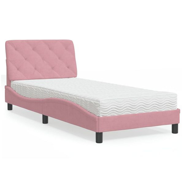 vidaXL Bett mit Matratze Rosa 90x190 cm Samt, Füllmaterial: 22D PU-Schaumstoff, 3208633