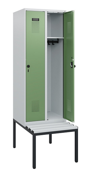 C+P Spind Evolo PLUS, 2 Abteile, 1950x600x815mm, 7035/6011, Drehriegel, Sitzfläche Kunststoff, Sitzbank, 0490505-20 S10064