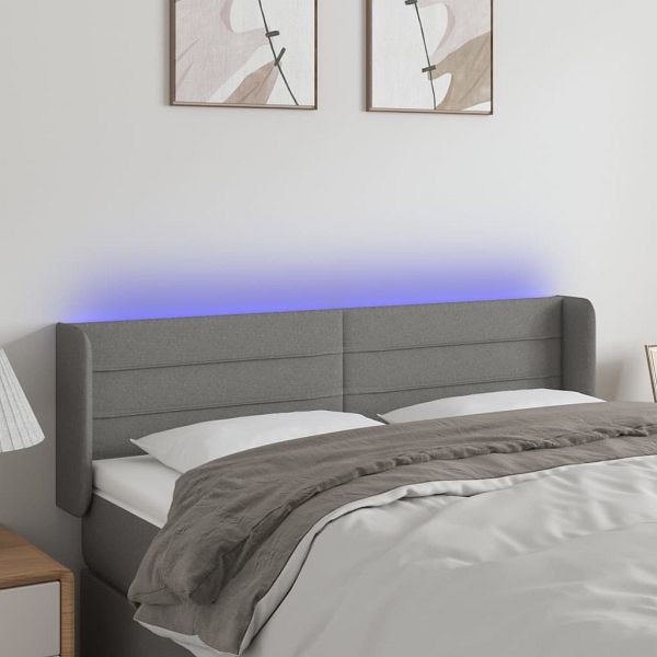 vidaXL LED Kopfteil Dunkelgrau 147x16x78/88 cm Stoff, 3123375