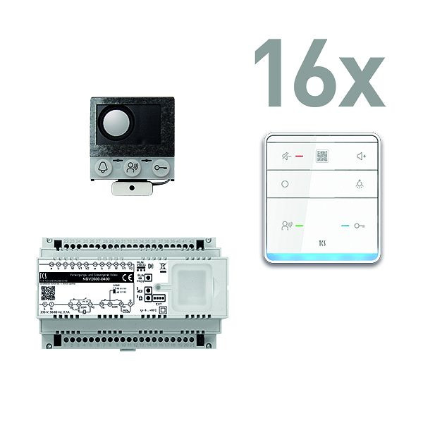 TCS Türkontrollsystem audio: pack PRO Einbau 16 Wohneinheiten, mit Einbaulautsprecher ASI12000+16x Freisprecher ISW6010+Steuergerät NBV2600, PAIF160/005