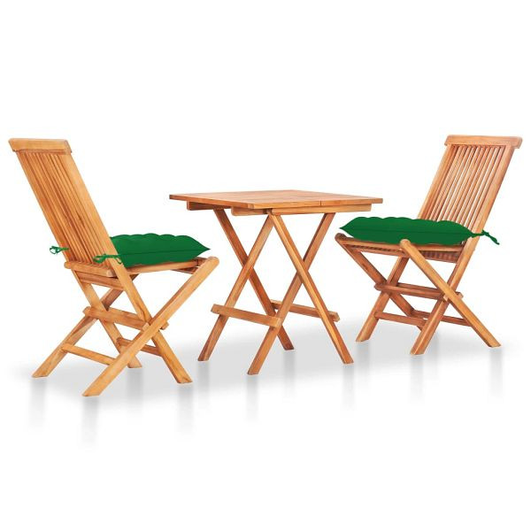 vidaXL 3-teilig Bistro-Set mit Grünen Kissen Massivholz Teak, 3063245
