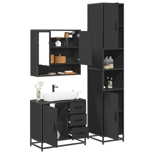 vidaXL 3-tlg. Badmöbel-Set Schwarz Holzwerkstoff, 3301105