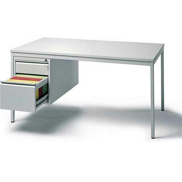 Deskin Schreibtischkombination BASE L, B 2000 x T 800 x H 720 mm, Gestell: Lichtgrau, Dekor: Lichtgrau, 1 Hängecontainer mit Hängeregistratur, 256476
