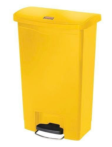 DENIOS Wertstoffsammler aus Polyethylen (PE), Fußpedal an Breitseite, 50 Liter, gelb, 242401