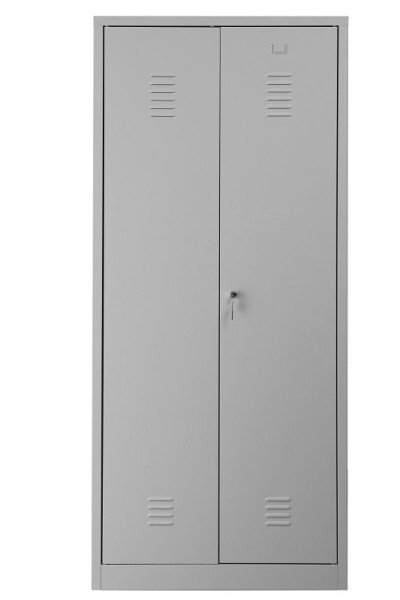 Gürkan Garderobenschrank, 50 x 80 x 180 cm, Lichtgrau, EU Zylinderschloss, Hutboden & Kleiderhaken, Zueinanderschlagende Türen, WRC/2.1880.V2, 103927
